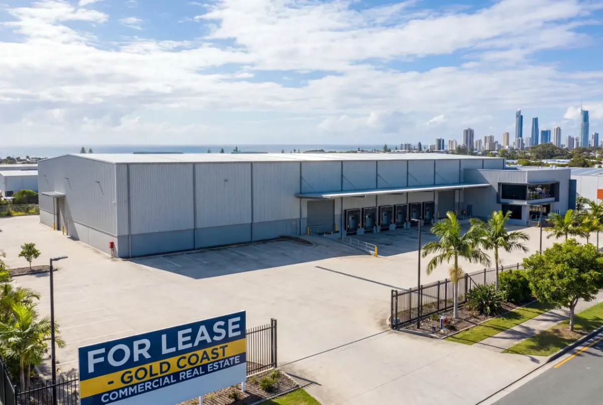 Large coastal warehouse facility with loading docks