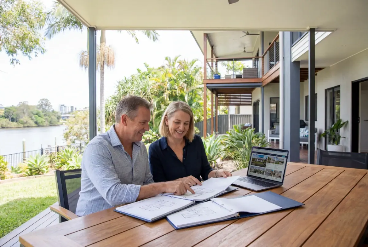 Couple planning their SMSF investment outdoors by the river